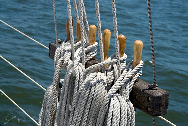 istock Stowed rigging ropes on yacht 172963334