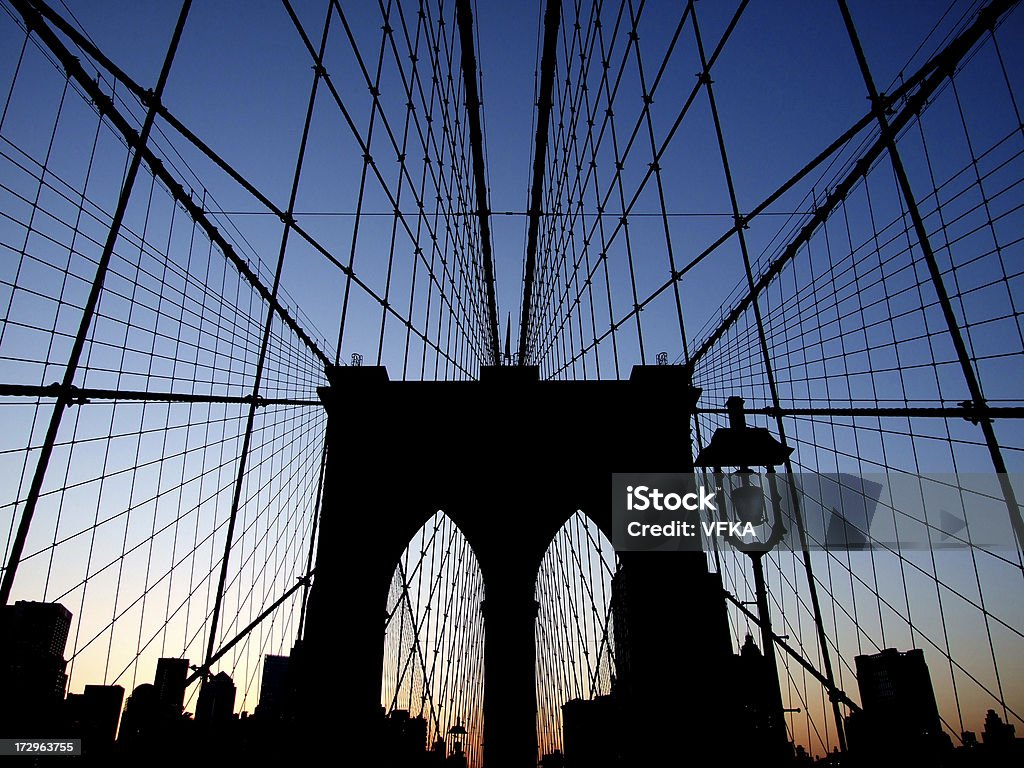 Pôr do sol na Ponte de Brooklyn - Royalty-free Anoitecer Foto de stock