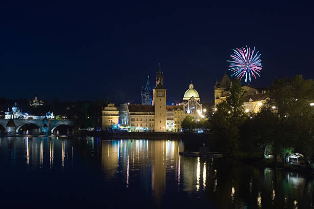 Fireworks over Prague stock photo