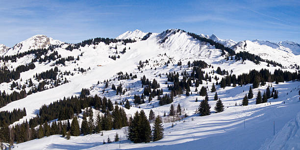 corrida de esqui alpino - mont blanc ski slope european alps mountain range - fotografias e filmes do acervo