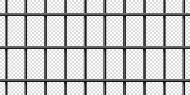 Vector illustration of Black realistic metal prison bars. Detailed jail cage, prison iron fence. Criminal background mockup. Vector illustration