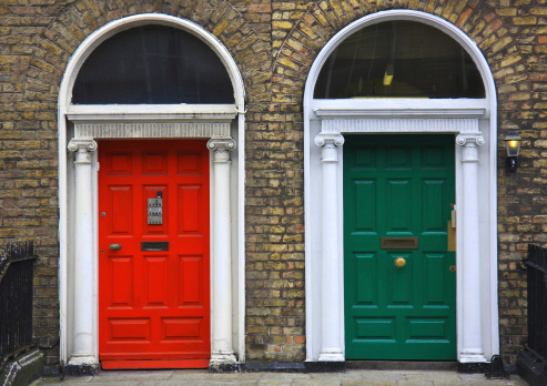 neighbouring doors at Georgian houses in Dublin, Ireland 