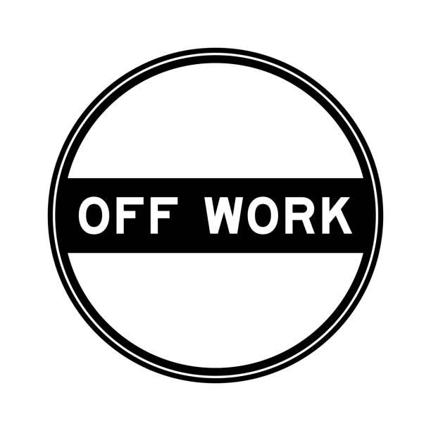 Black color round seal sticker in word off work on white background Black color round seal sticker in word off work on white background off balance stock illustrations