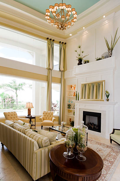 istock Fancy living room newly decorated with fireplace 172965486
