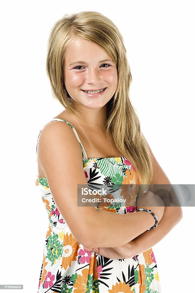 portrait of young teenage girl portrait of young girl / looking at camera / isolated on white 14-15 Years Stock Photo