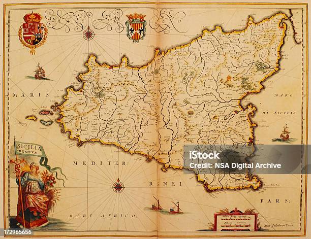 地図シチリア 1635 - シチリアのベクターアート素材や画像を多数ご用意 - シチリア, シチリア パレルモ市, モツィア島