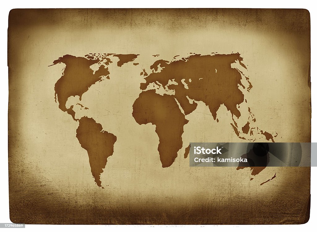 Mappa del mondo su carta grunge - Foto stock royalty-free di Accuratezza