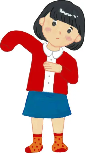 Vector illustration of Elementary school girl changing clothes