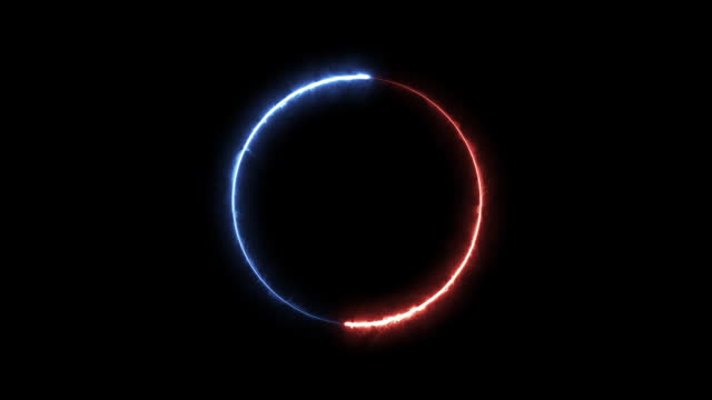 Abstract red and blue electric light circle frame video footage background.