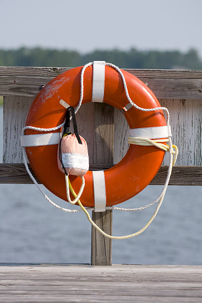 istock Life Buoy hanging on the dock 172967722