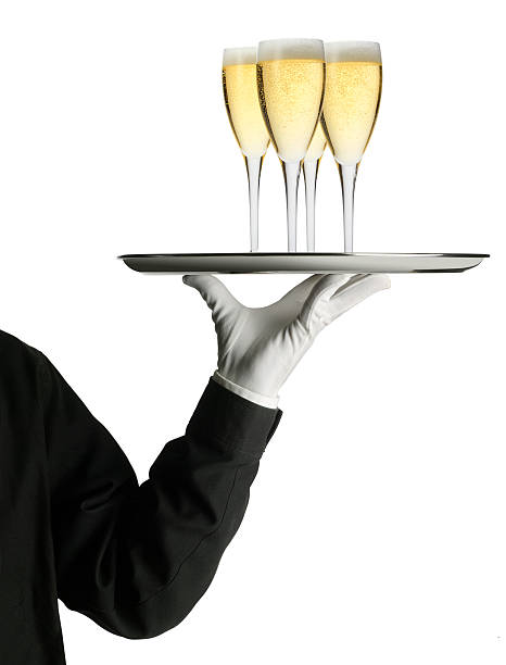 앨코브 - waiter butler champagne tray 뉴스 사진 이미지