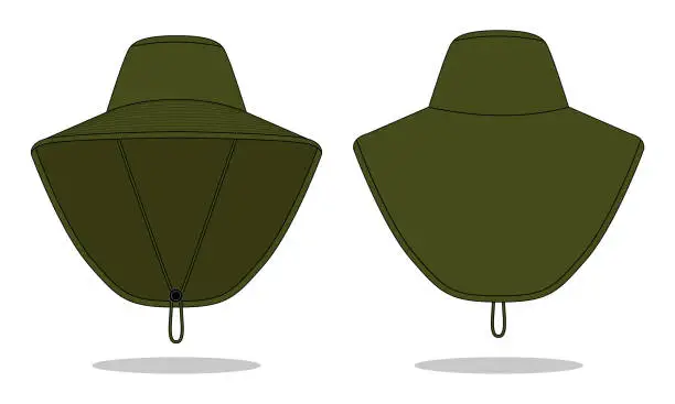 Vector illustration of Military bucket hat with cover neck protection template on white background