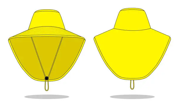 Vector illustration of Yellow bucket hat with cover neck protection template on white background