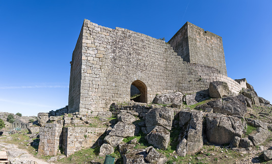 Panoramic exterior view at the iconic Marialva Medieval Castle and fortress, on Marialva village, Guarda, Portugal