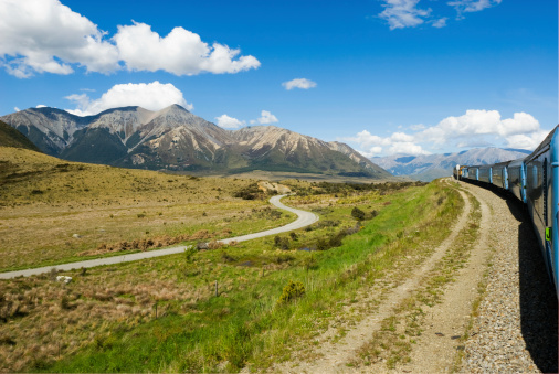 Some of the attractive scenery of the South Island New Zealand seen from a train