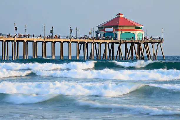 Huntington Beach pier at sunet (Orange county, California).