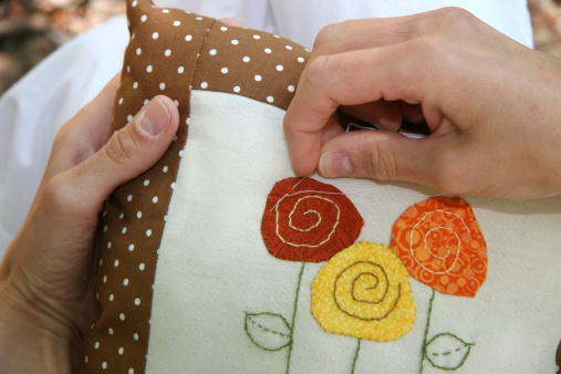 a patchwork cushion in the finish