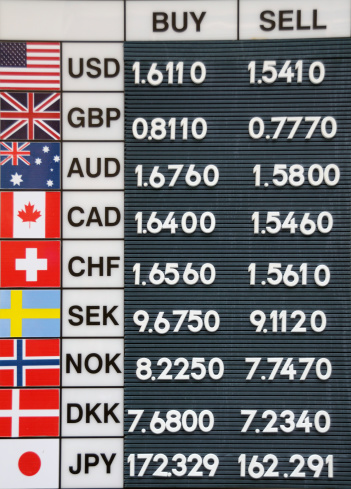 Exchange rates for Euro. Image has been captured on the date of 5th July 2008.