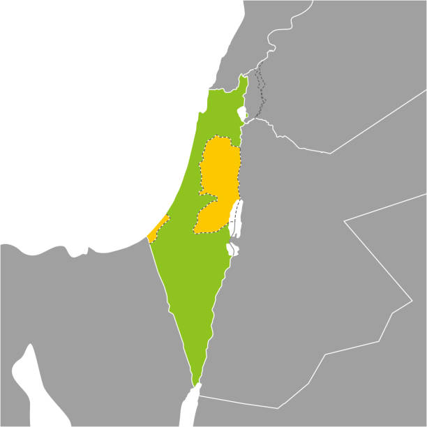 peta israel dan wilayah palestina, mesir, lebanon, suriah, yordania, arab saudi - west bank palestinian territories ilustrasi stok