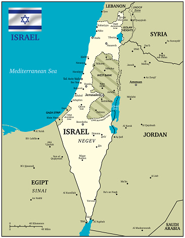 Vector Illustration of a Drawning Hand Traced Map of Israel and Flag