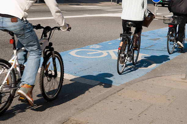 Bikes on bicycle lane. stock photo