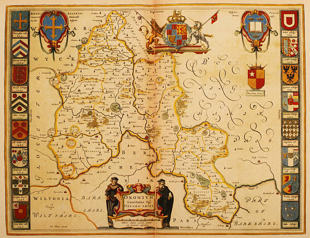 map of oxfordshire 1635 - oxford oxfordshire stock illustrations