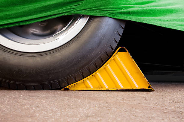 Wheel Chock Stored Vehicle Yellow stock photo