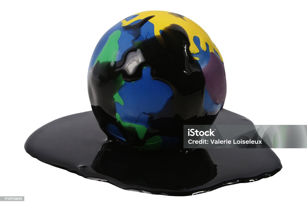 World Oil World with black Oil on a white background. Black Color Stock Photo