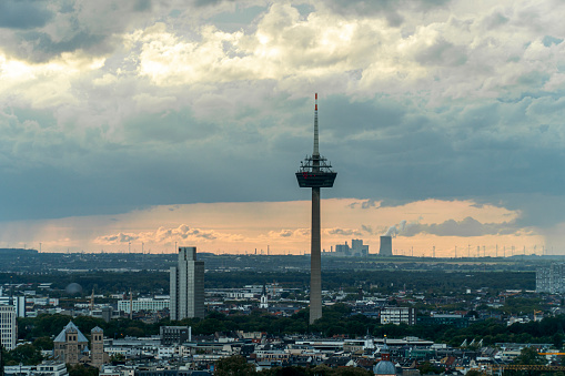 Panorama of Cologne. View of Colonius. This is the Cologne telecommunications tower. Sunny and Cloudy Day