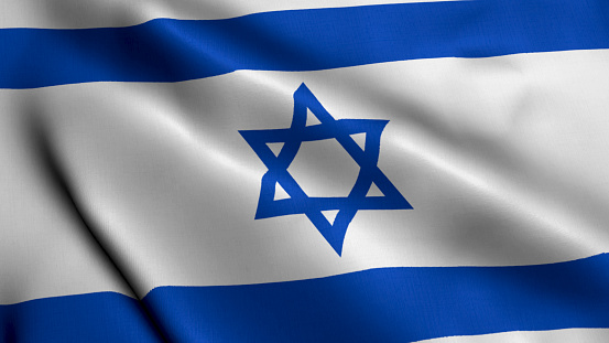 Israel Flag Waving in the Wind With High Quality Texture. Animation of the Israel National Flag With Real Satin Texture.