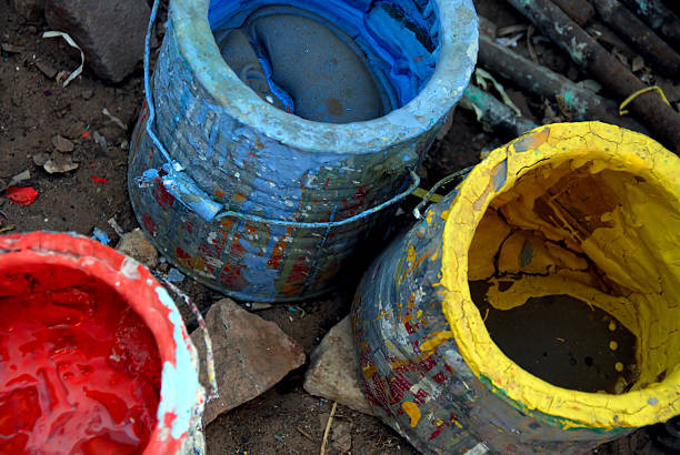 Used and empty paint can stock photo