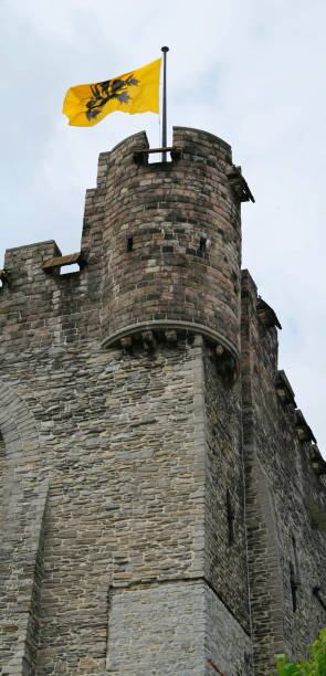 castelo de conta - flag flanders medieval lion - fotografias e filmes do acervo