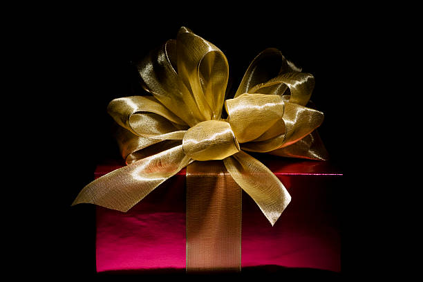 istock Red Christmas Gift Box with Gold Ribbon, Giving Expensive Present 172975584