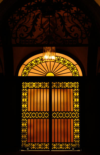 istock Old Yellow Stained Glass Door 172975929