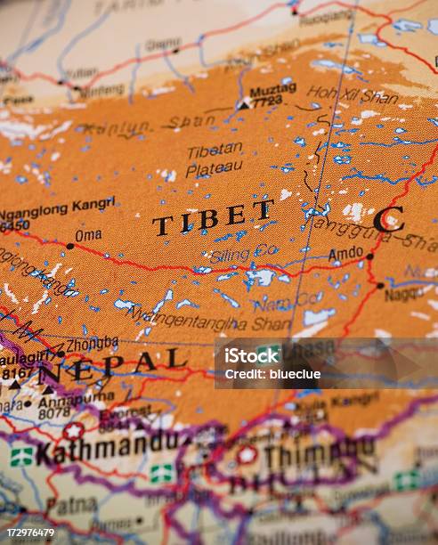El Tíbet Mapa Foto de stock y más banco de imágenes de Cartografía - Cartografía, China, Ciudades capitales