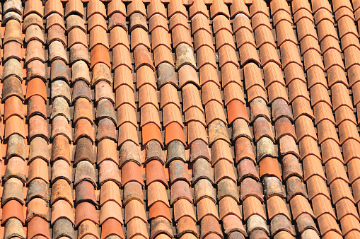 The roof tiles on a Mediterranean house.