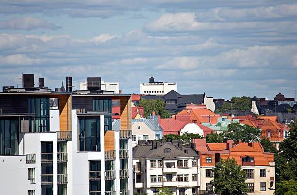Houses near Eira district in Helsinki stock photo