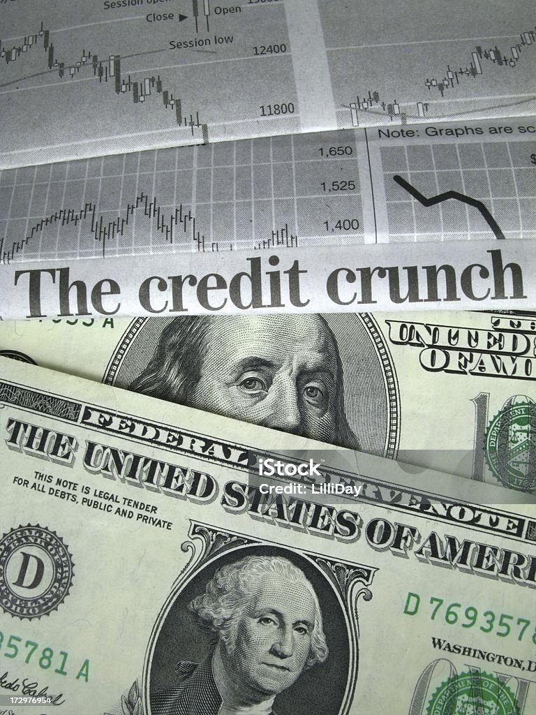 Credit Headline Credit crisis headlines and U.S. currency Banking Stock Photo