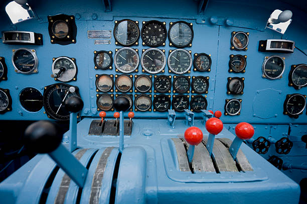 istock Blue cockpit of old airplane 172977004