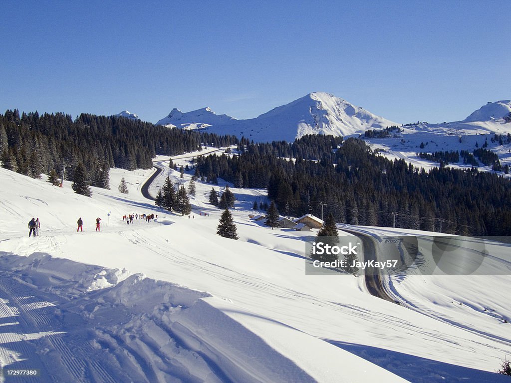 Alpine Ski run Ski run in the French  near Morzine, France with Switzerland in the background Morzine Stock Photo