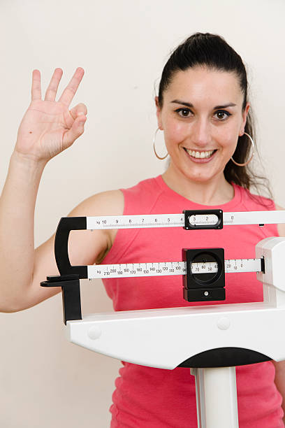 istock happy woman on weight scale 172977812