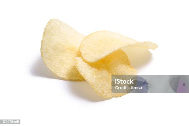 Três Chips De Batata - Fotografias de stock e mais imagens de Batata Frita de Pacote - Batata Frita de Pacote, Branco, Figura para recortar