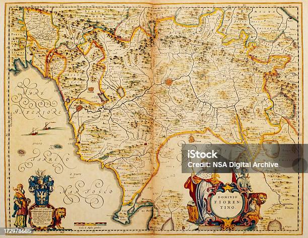 Карта Тоскана 1635 — стоковая векторная графика и другие изображения на тему Карта - Карта, Виареджо, Флоренция - Италия