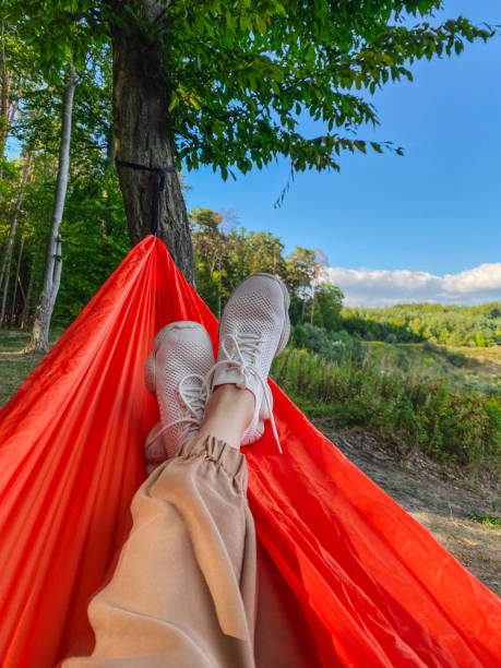 istock pov woman resting in hammock in forest 1729789416