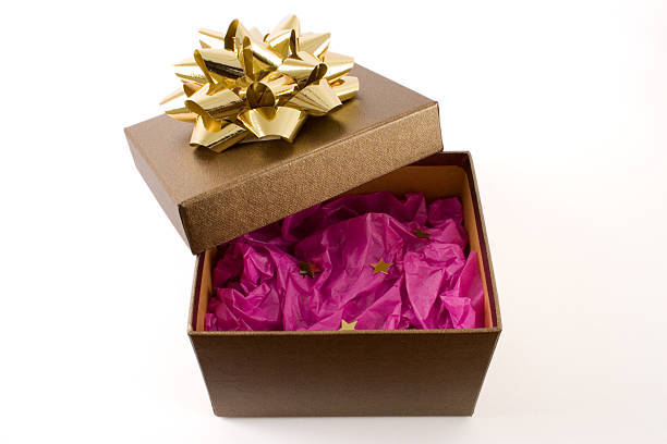 istock Gift box with golden bow with tissue paper 172978945