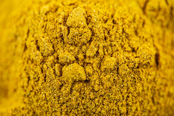 Macro of Nutritional Supplement With Turmeric and Thistle stock photo
