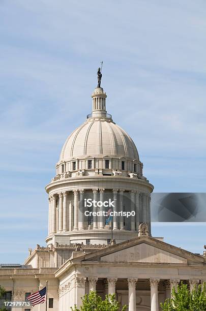 State Capitol Close Up View Stock Photo - Download Image Now - American Flag, Architectural Column, Architectural Dome