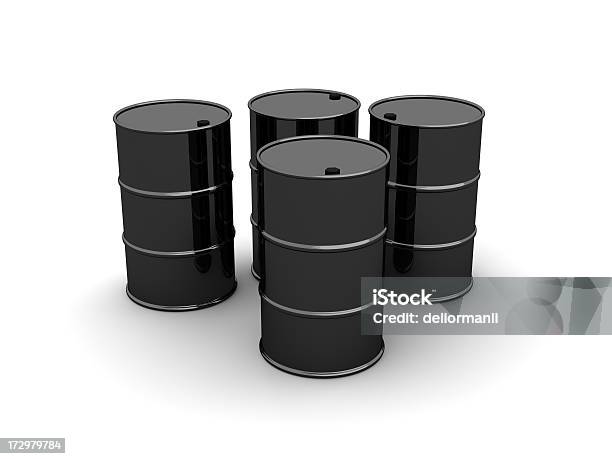Barili Di Petrolio Nero - Fotografie stock e altre immagini di Barile di petrolio - Barile di petrolio, Colore nero, Barile