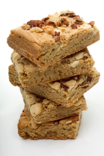 White chocolate brownies with pecans.