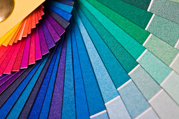Rainbow Colored Fan color swatches for reference. macro close-up, shallow dof. art and craft equipment photos stock pictures, royalty-free photos & images